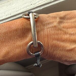 Prada Metallic and Black Leather Bracelet